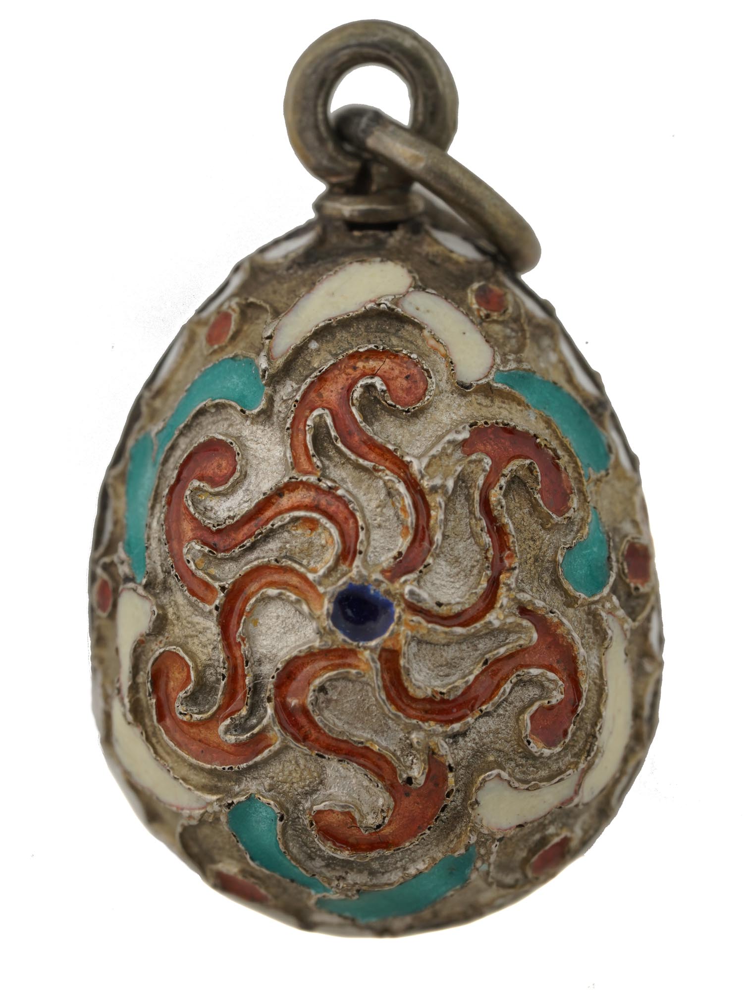 RUSSIAN GILT SILVER CLOISONNE ENAMEL EGG PENDANT PIC-0